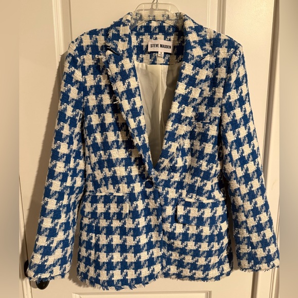 Steve Madden Harlow Blue and White Houndstooth Blazer S - Picture 3 of 6